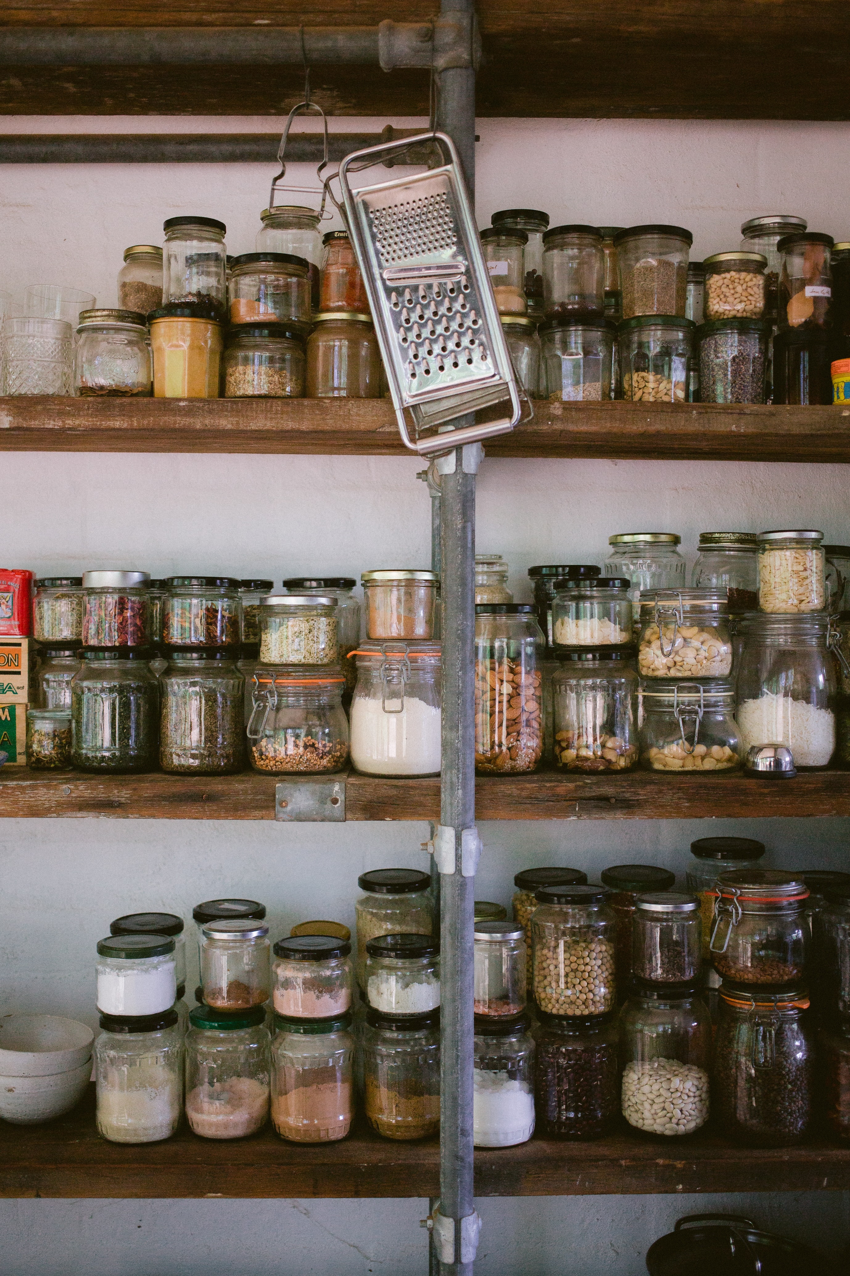Pantry goods in reused glass containers