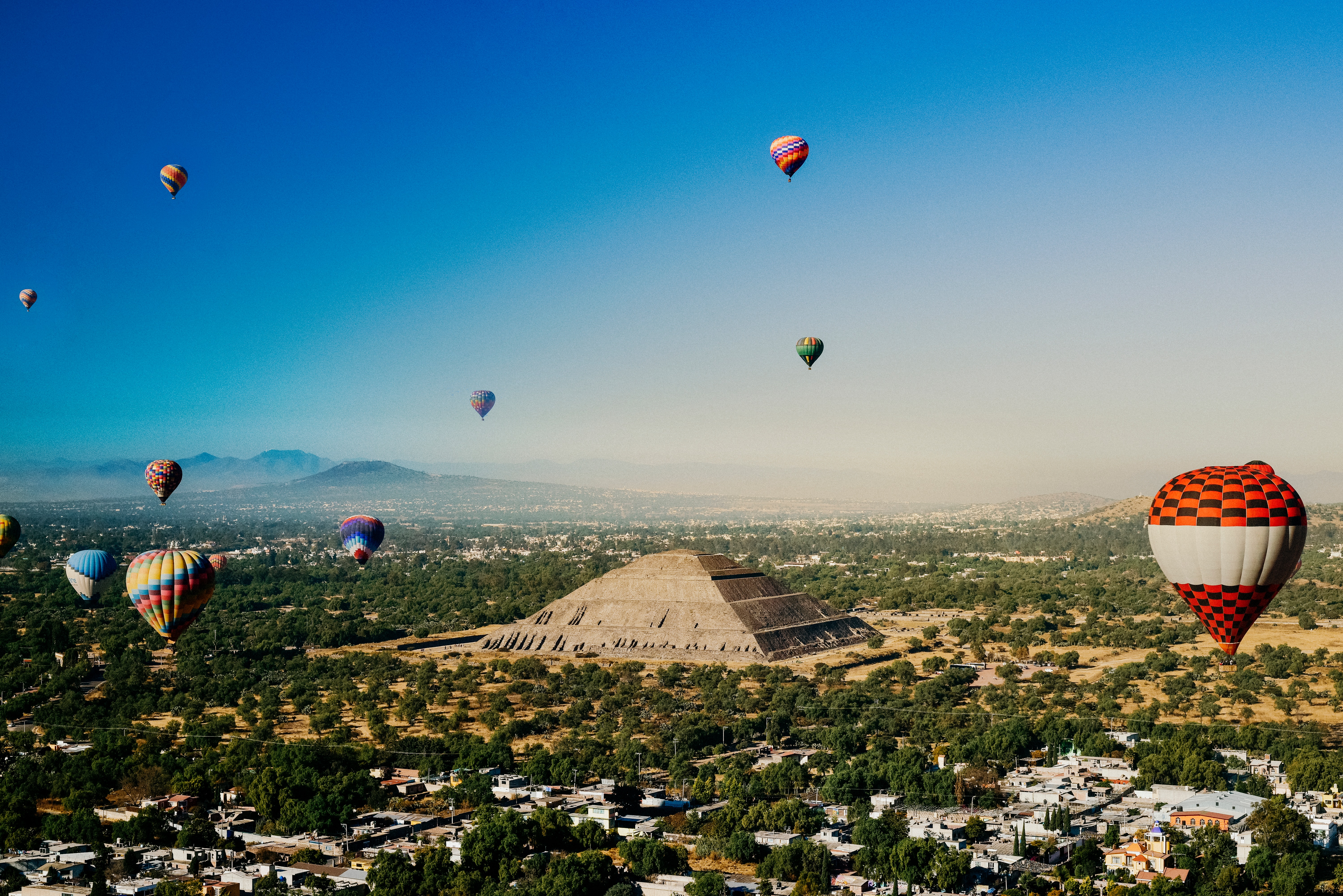 mexico pyramids and hot air balloons